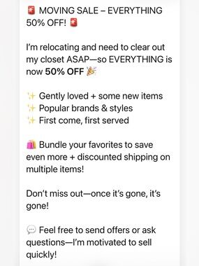 Moving Sale Sign - 50% Off Closet Clearout